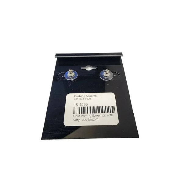 Vintage Ivory Rose Floral Filigree Dangle Drop Earrings Gold Tone - Picture 2 of 2